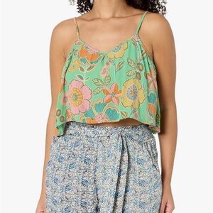 Angie Syd Floral Crop Tank Top Large Green NWT